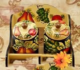 Tuscany Wine Grape Fruit Kitchen 2pc Canister w/wood base