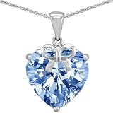 CandyGem 925 Sterling Silver LOVE Large Heart Simulated Aquamarine Pendant