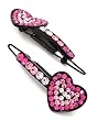 2 Black Tone Pink Rhinestone Heart Metal Snap Hair Barette Clips