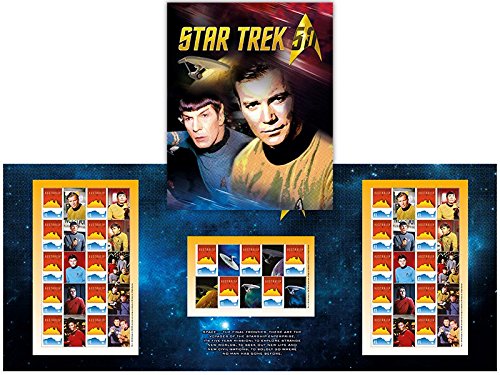 Star Trek 50th Anniversary Stamp Pack - 25 special occasion stamps - Captain Kirk, Spock, Scotty, Doctor Leonard 