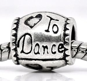 " Love to Dance " Antique'd Silver Charm Barrel Bead Pandora Troll Chamilia Compatible