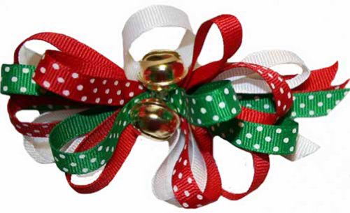 Hair Bows ~ Large Christmas Holiday Dotted GrosGrain Hair Bow with Jingle Bells