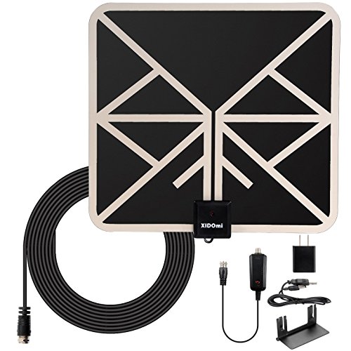 Xidomi TV Antenna 50 Miles Range HD Digital Indoor Antenna Amplified Flat HDTV Antenna with Stand - 10ft Coax Cable
