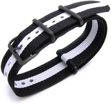 Nato 20mm James Bond Black-White-Black Watch Band IP Black Buckle