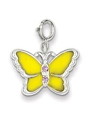 Sterling Silver Yellow Enameled CZ Butterfly Charm