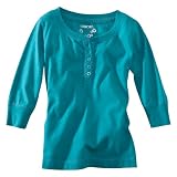 Cherokee® Girls' 3/4-Sleeve Button Up Tee - Teal XS(4-5)