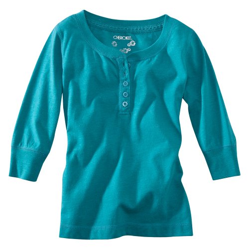 Cherokee® Girls' 3/4-Sleeve Button Up Tee - Teal S(6-6X)