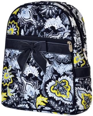 LarLar Oliff Floral Quilted Medium Zippered Backpack (Black/White)