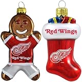 NHL Detroit Red Wings Blown Glass Gingerbread Man & Stocking Ornament 2-Pack