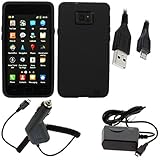 GTMax Black Soft Silicone Case + Car Charger + Home Charger + USB Sync Data ....