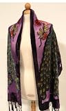 Handmade 100% Silk Velvet 2-Peacock Scarf Shawl w Fringes Handmade and Beaded Peacock Fashion Scarf Shawl, Super Soft High Quality Silk Velvet Long Scarf Centered by Two Beautiful Handmade Beading Peacocks and Surrounded by Colorful Flowers. The Two Peacocks Are Decorated by Colorful Beads Added .The Fringes Are Made With All Beaded Crochet. Elegant & Unique Accessory For Your Daily or Evening Dresses and Also Making an Irresistible Gift to Your Loved Ones.. * Size: 20 (W) x 68 (L) + 4 Beaded Crochet Fringes ,100% Silk Burnout Velvet With Beads ,Dry Clean Only !(Purple)