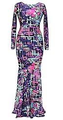 Mermaid Long Sleeves Stretchy Ankle Length Polyester/Spandex Round Neck General Print Romper/Jumpsuit/Maxi Dress 