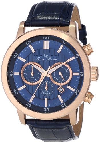 Lucien Piccard Men's 12011-RG-03 Monte Viso Rose Gold-Tone Stainless Steel Watch with Navy Blue Leather Band
