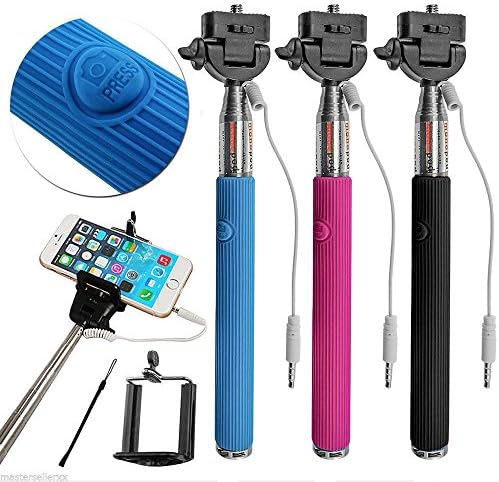 Selfie Stick URPERFECT Self Portrait Pro Monopod Wired Handheld Extendable Stick, Built-in Shutter Extendable + Mount Holder For Apple iPhone 4s, 5, 5s, 5c, 6, 6 Plus, Samsung Galaxy S3 S4 S5 S6, i9500, n7100, Note 2, Note 3, Android Smartphone (Blue)