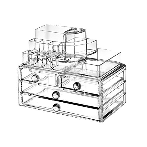 Ohuhu Acrylic Makeup Organizer/ Makeup Box/ Jewelry & Cosmetic Storage Display Boxes [4 Drawers with Top Section]