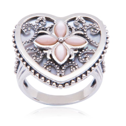 Sterling Silver Mother-of-Pearl Heart Ring, Size 7