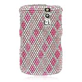Premium Luxurious Designer Hard Diamond Crystal Snap-on Case for Blackberry Curve 8330 Case - Hot Pink Silver Diamond Diagonal Checker