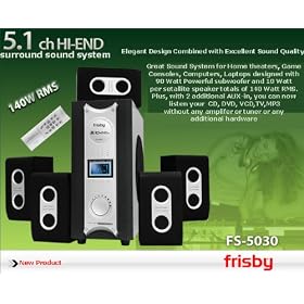 5.1 Channel HI-END, 140 Watt RMS, 3000 Watt PMPO, Elegant DESIGN with excellent Sound Quality-Home Surround Sound System, DVD, Gaming, TV, Ipod, PC, Computer