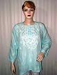 Womens Indian Designer Embroidered Cotton Blue Tunic Top Kurti Small