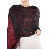 100% Silk Triple Layer Silk String Center Tassels Ends Long Scarf Shawl - Various Colors Available