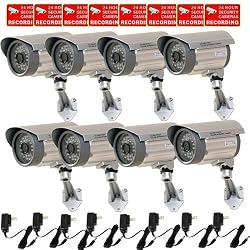 VideoSecu 8 Day Night Vision Infrared 1/3" Sony CCD Bullet Security Cameras Wide Angle lens Weatherproof 28 IR LEDs for CCTV DVR Home Surveillance System with Power Supplies and Free Warning Decals CMZ