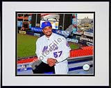 Johan Santana 2008 Pose at Shea Stadium Double Matted 8 x 10 Photograph in Black Anodized Alumi