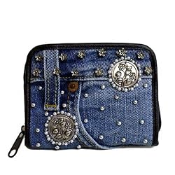 Denim Wallet with Silver Decor Crafted from Vintage Denim, 5" x 4"