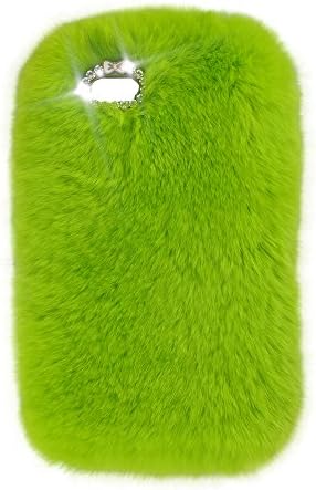 Touch 5 Case, Genuine Rex Rabbit Fur Fluffy Cover Bling Diamond [Warm Soft Furry] Winter Wammer Handmade Soft Crystal Rhinestone Back Case for Apple iPod Touch 5 Accessories by Casemart (1 Stylus Pen + 2 Screen Protector Film) Green Design