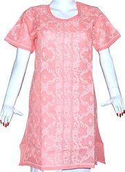 Womens Blouse Cotton Short Sleeve Top Shirt Chikan Embroidery Size M (ctop325)