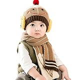 YY-Shop ベビー帽子 マフラー 二点セット 男の子 女の子 新生児 秋冬 ニット キッズ帽子 キャップ かわいい 子ども ニット帽子 防寒 耳まであったか 耳あて 笑顔 防風 （0~2歳） (4