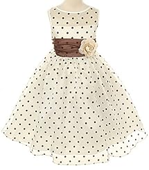 Girls Infant Tea Length Organza/Polyester Bateau Neck  Sheer Fitted Illusion Polka Dot Print  Dress With a Bow(s) and a Sash 