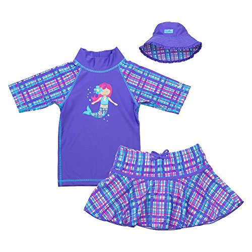 UV Skinz Girls' 3-piece Swim Set UPF 50+, 3T, Purple Mermaid