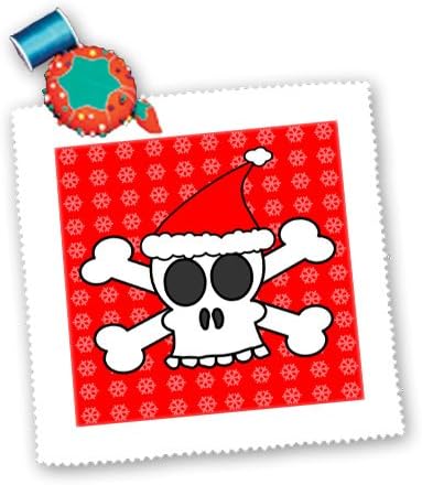 3dRose qs_6363_1 Skull and Crossbones Red Santa Hat Snowflakes Quilt Square, 10 by 10-Inch