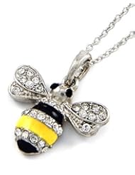 Adorable Silver Plated 1" Bumblebee/Honey Bee Charm Necklace with Sparkling Austrian Crystals (Style 2)
