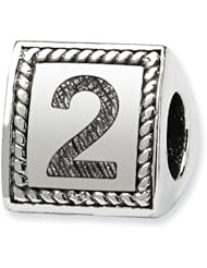 Sterling Silver Number 2 Triangle Block Charm Bead Fits Pandora Chamilia Biagi Bracelet