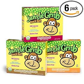 Jungle Grub Snack Bars Variety Pack, Chocolate Chip Cookie Dough, Peanut Butter Groove, Berry Bamboozle, 5-Count, 4.4 Ounce Boxes (Pack of 6)