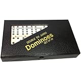 Double Six Jumbo Dominoes Set of 28 Black Case/Ivory Tiles