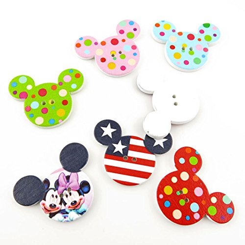 20x Arts Crafts Flatback Colorful Lovely Clothing Accessory Decoration Handmade Cute Wooden Notions Sewing Wood Buttons Supplies NK0217 Mickey Head Shape
