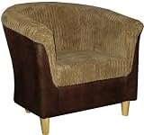 Luxury traditional shape Tub chair in mink jumbo cord with brown faux leather surround