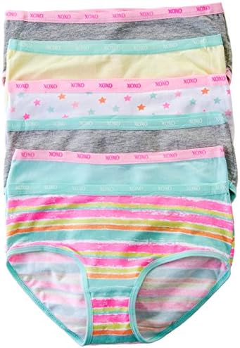 XOXO Big Girls Cotton Spandex Briefs with Elastic Trim 6-Pack (Large, Mint/Gray)