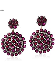 Diamond Pave Ruby Drop Earrings 14kt Yellow Gold & Silver New Year Jewelry
