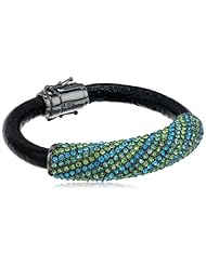 ABS By Allen Schwartz "True Color" Black Color Leather Crystal Pave Center Identification Bracelet, 8"