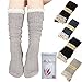 4 Pairs Women Girls Lace Trim Cotton Knit Footed Leg Boot Knee High Stocking