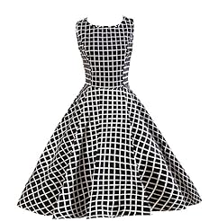 Flared-Skirt Plaid Print Knee Length Vintage Party Dress 