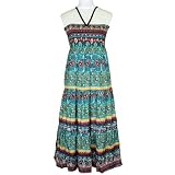 Teal Multi Color Scrolled Floral Boho Indie Print Maxi Dress