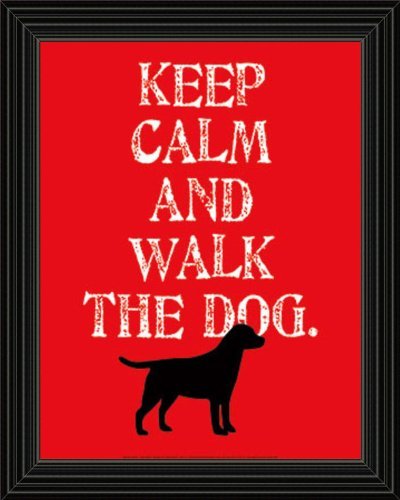 Keep Calm and Walk the Dog Framed Black and White Dog Red Art