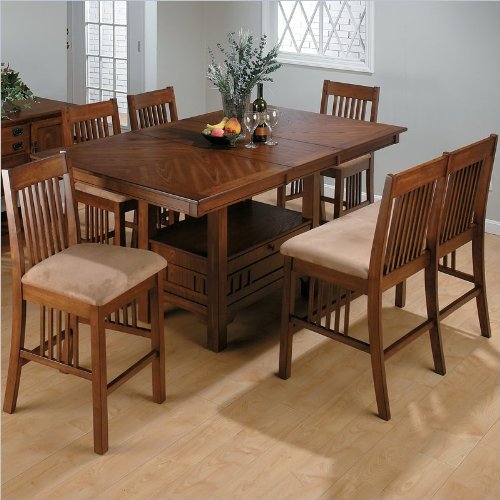 ** Jofran 7 Piece Mission Counter Height Dining Set in Saddle Brown Oak
