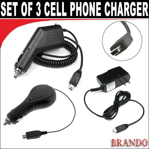 Cell phone combo pack, 1 car charger,1 Retractable car cheger, 1 Travel Charger for your Motorola W315, W370,W385, W450, W490, W510, W755