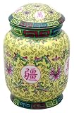Inexpensive Gift Idea for Lady Woman - 6" Ming Yellow Porcelain Oriental Tea Jar w/ Calligraphy Symbol