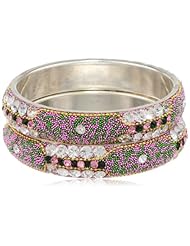 Chamak by priya kakkar 2 Handmade Sting Ray Crystal and Bead Bangle Bracelet, 7.5"